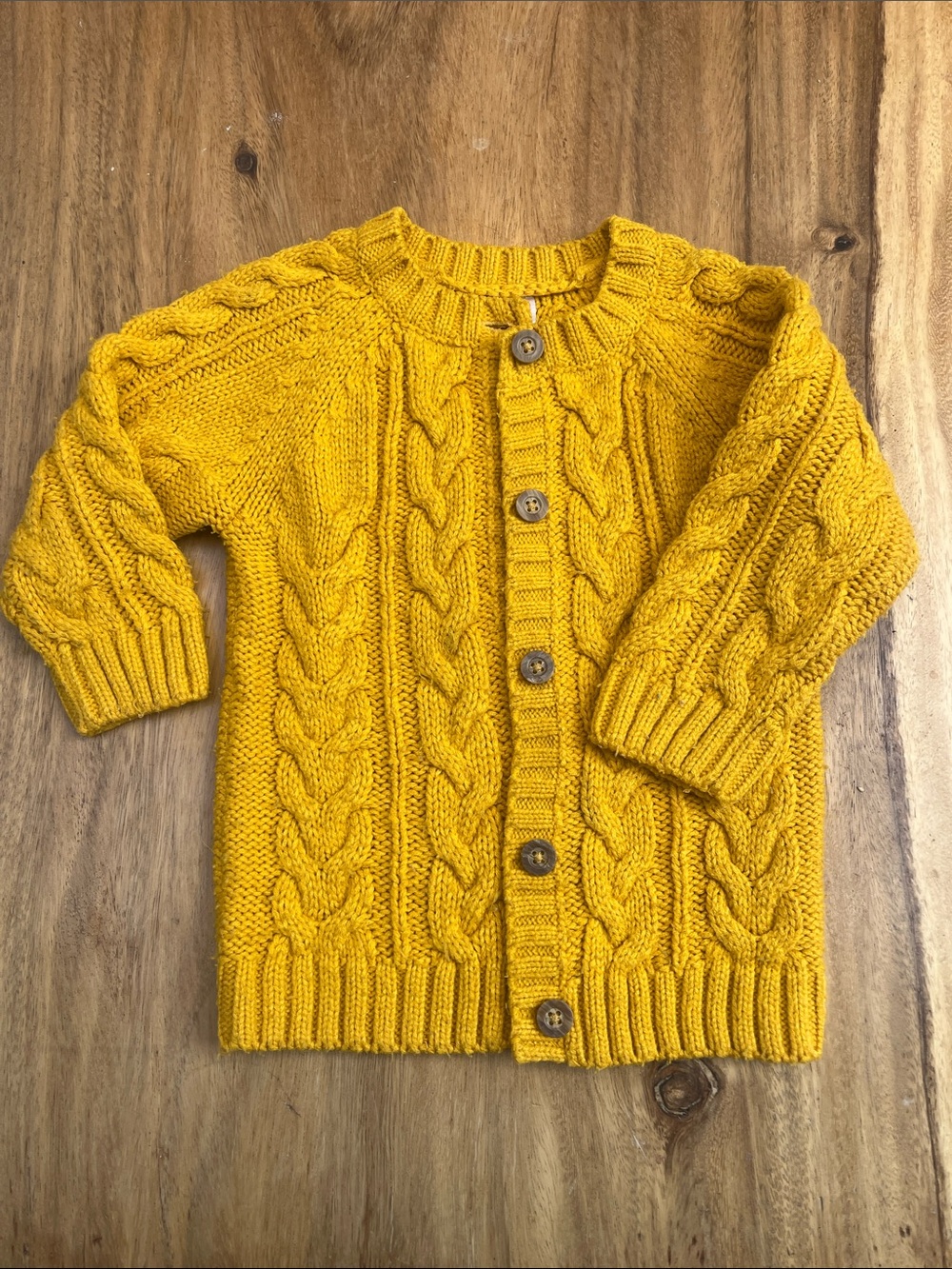 Mustard Yellow Cable Knit Button Cardigan